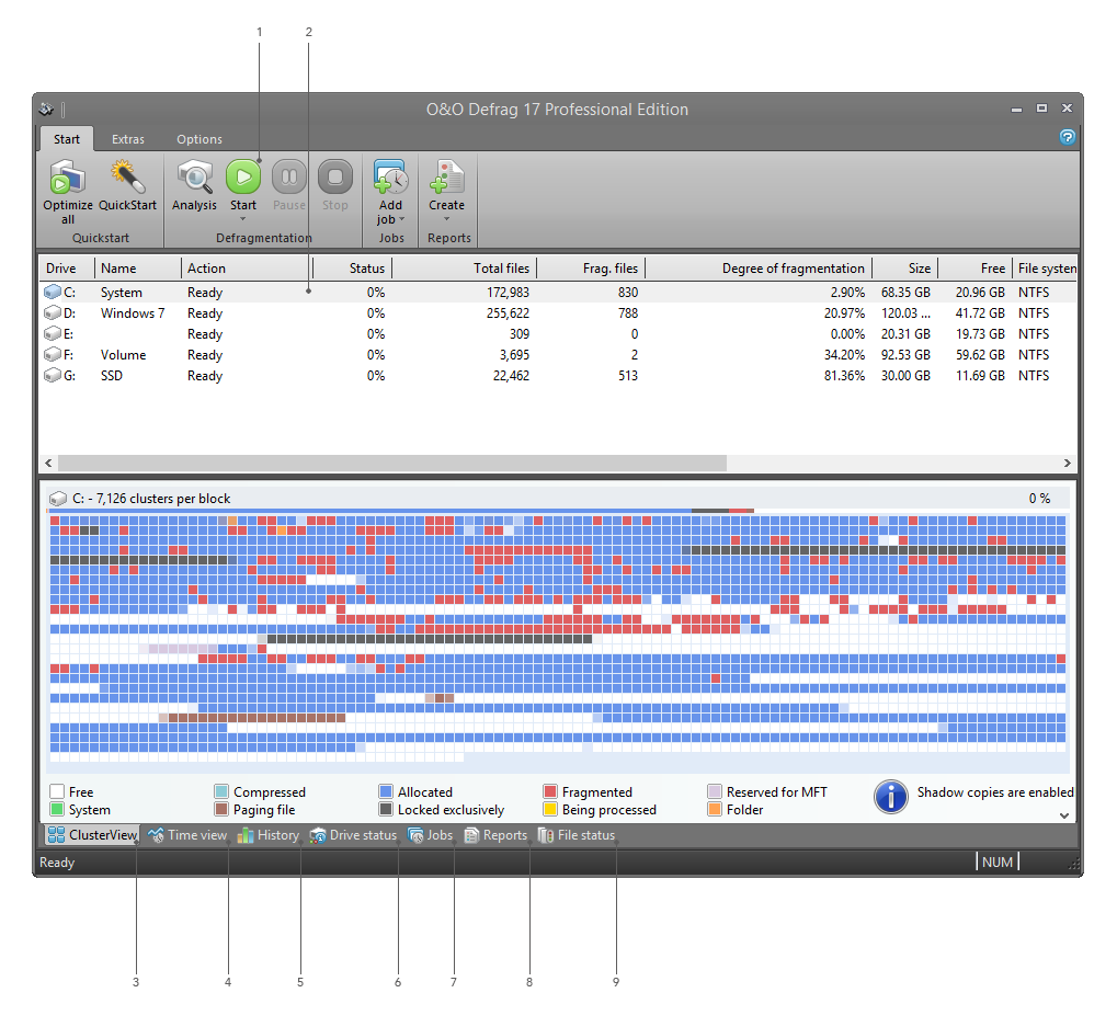 O&O Defrag: User Interface