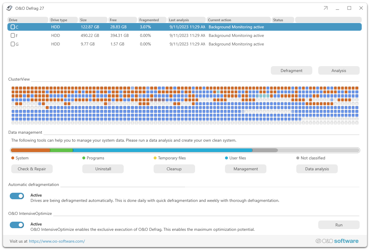O&O Defrag Main View - ModernUI