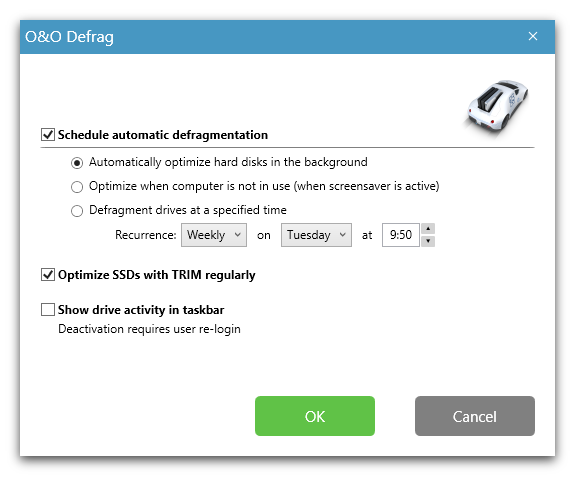 Settings for the automatic defragmentation