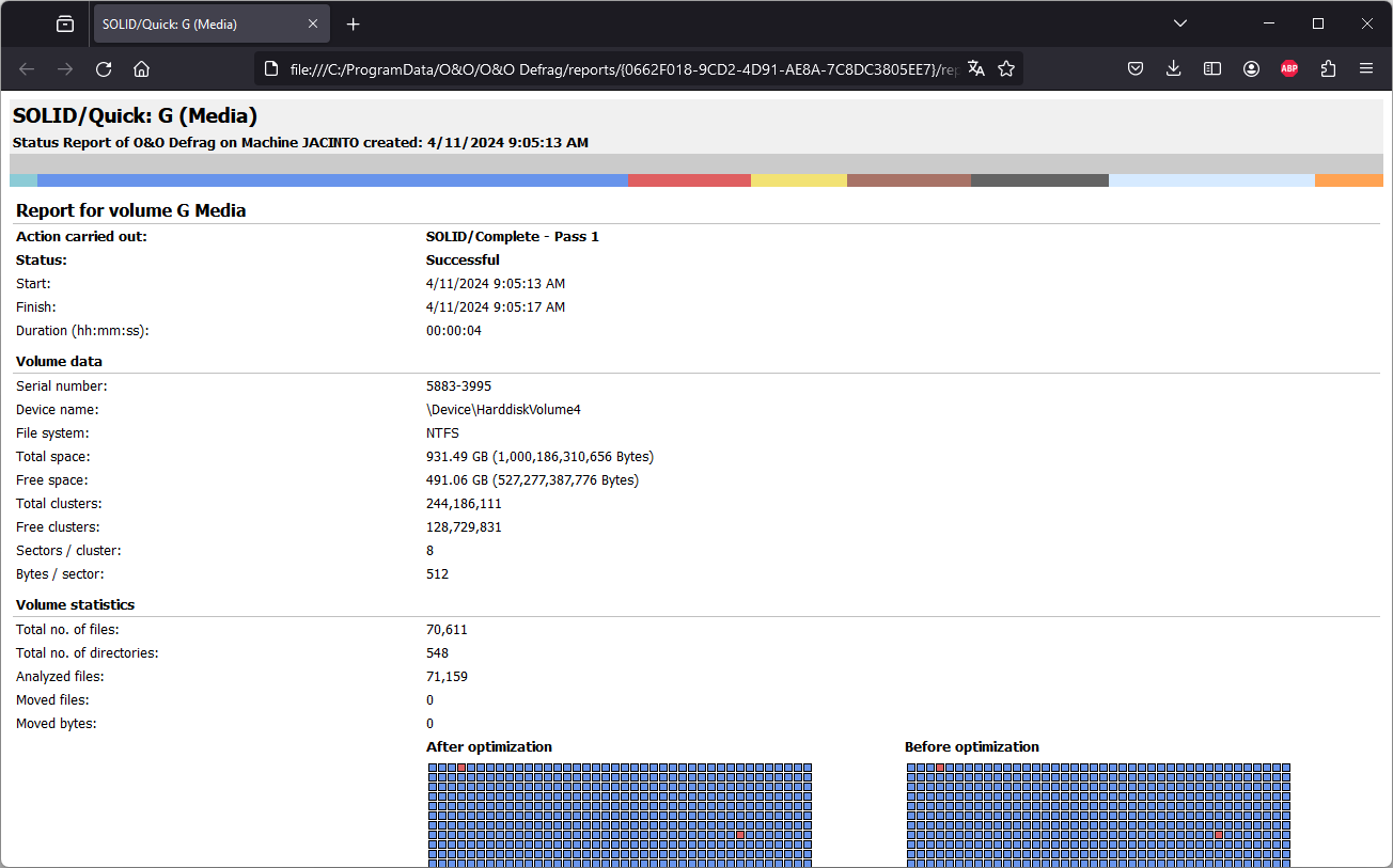 O&O Defrag Status report